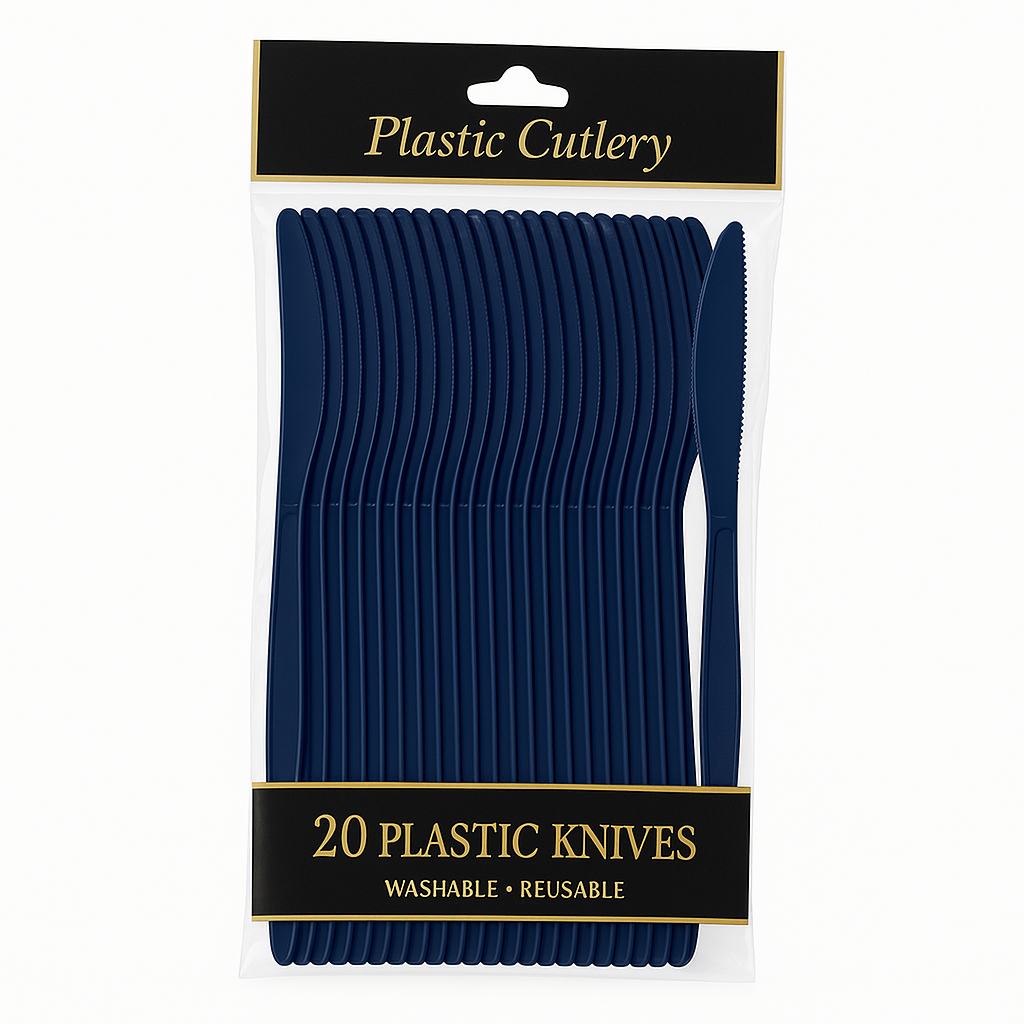 True Navy Economy Plastic Knives - Pack of 20