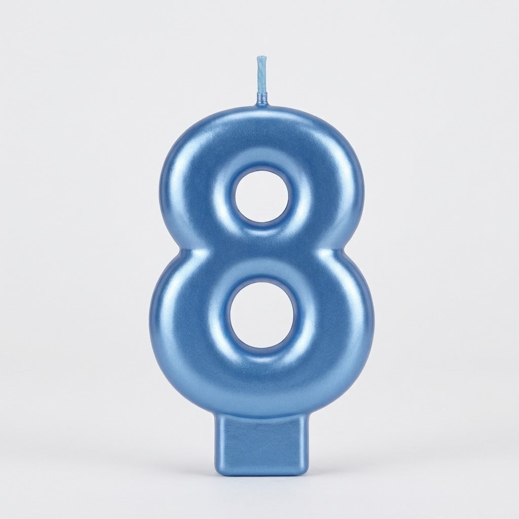 Royal Blue Metallic Number 8 Birthday Candle, 3.26-Inch