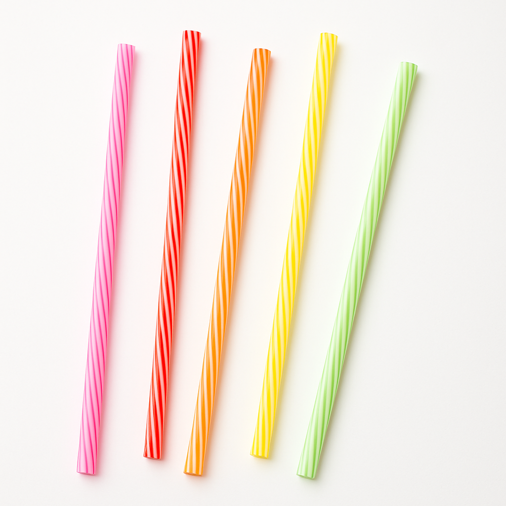 Multicolor Striped Reusable Plastic Straws - 24 Pack