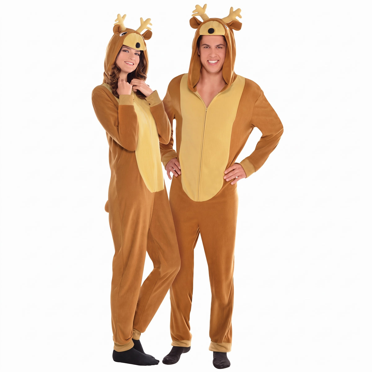 Reindeer Fleece Jumpsuit with Hood - Adult L/XL