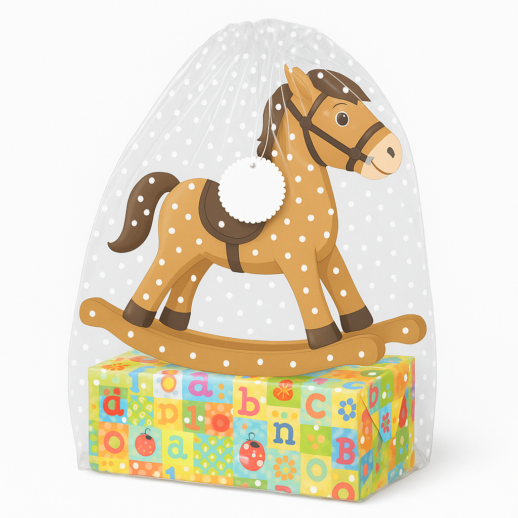 Clear Reusable Gift Sack with White Polka Dots - 44 x 36 Inch