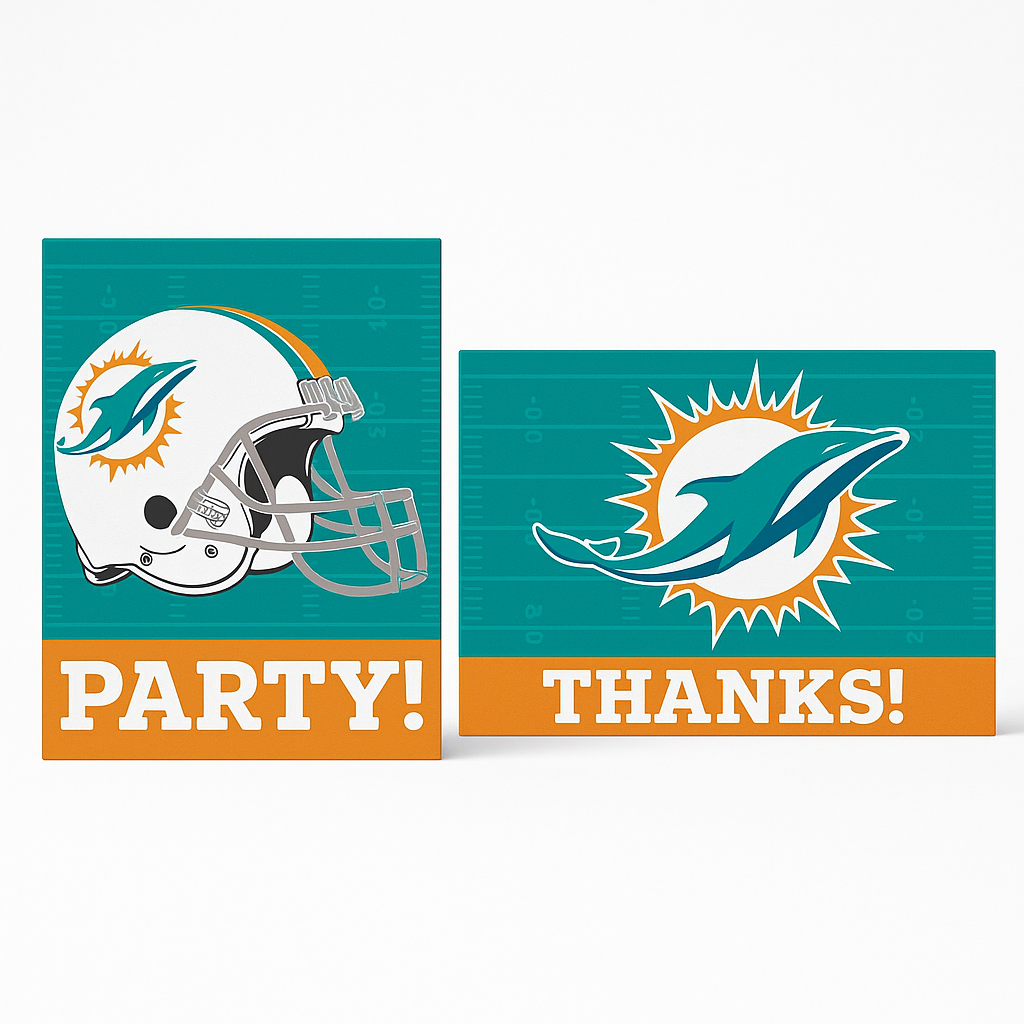 Miami Dolphins NFL Invitation & Thank You Card Set