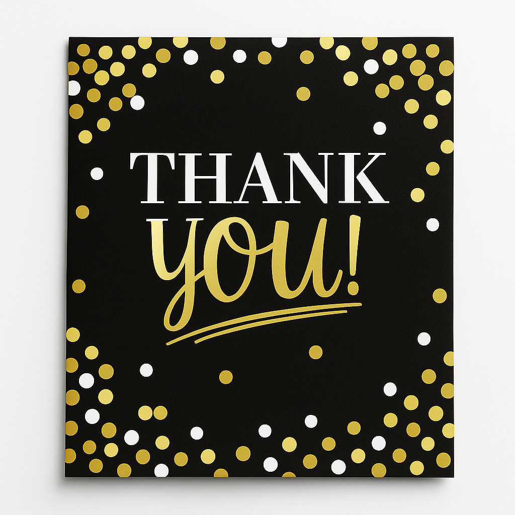 Black and Gold Birthday Thank You Card