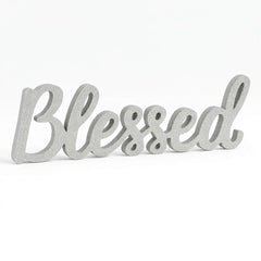Silver Glitter "Blessed" Script Table Sign