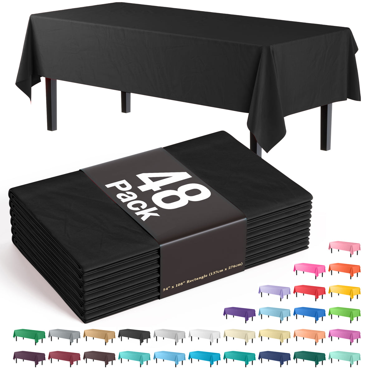 Black Plastic Table Cover | Case of 48 - 54 In. x 108 In.