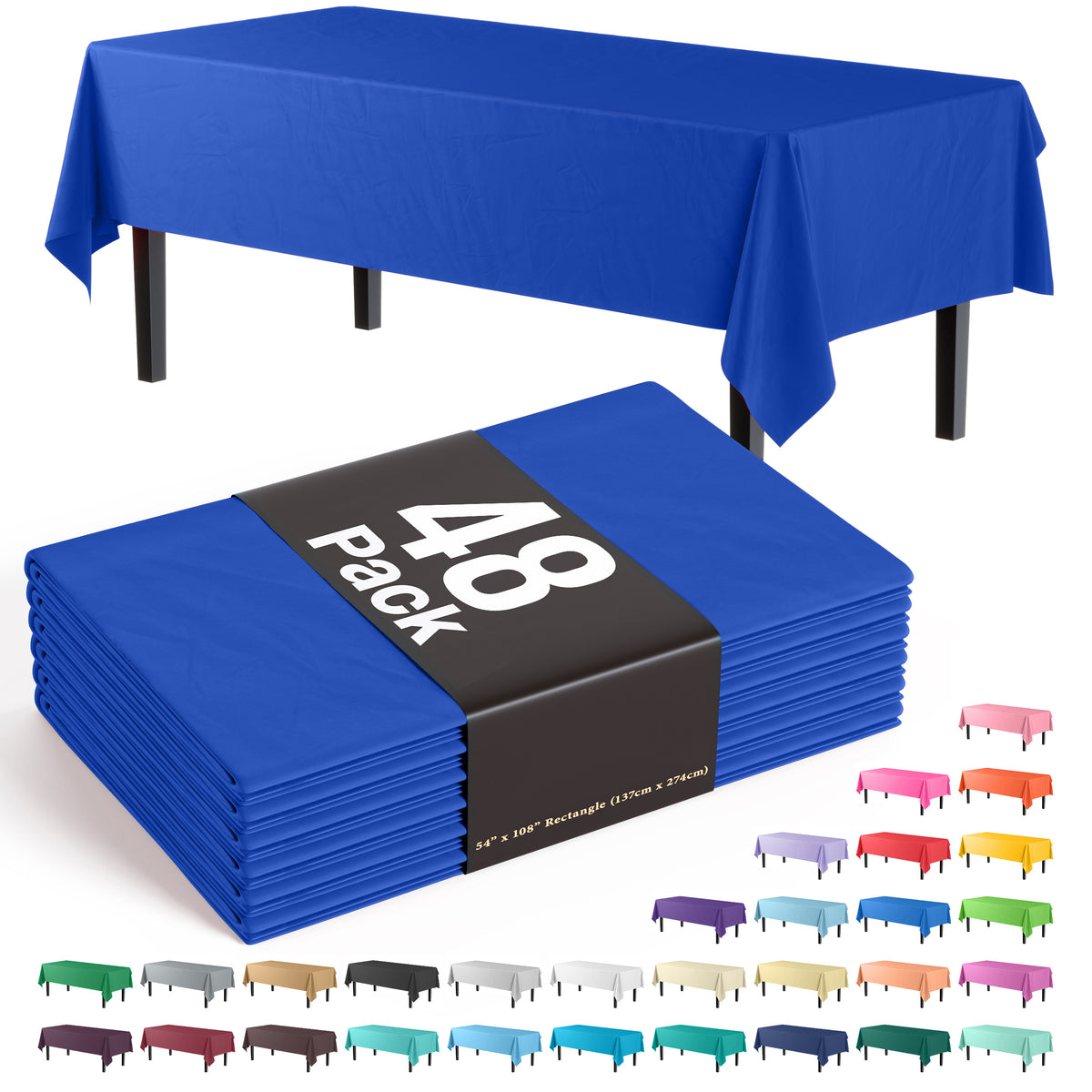 Dark Blue Plastic Table Cover | Case of 48 - 54 In. x 108 In.