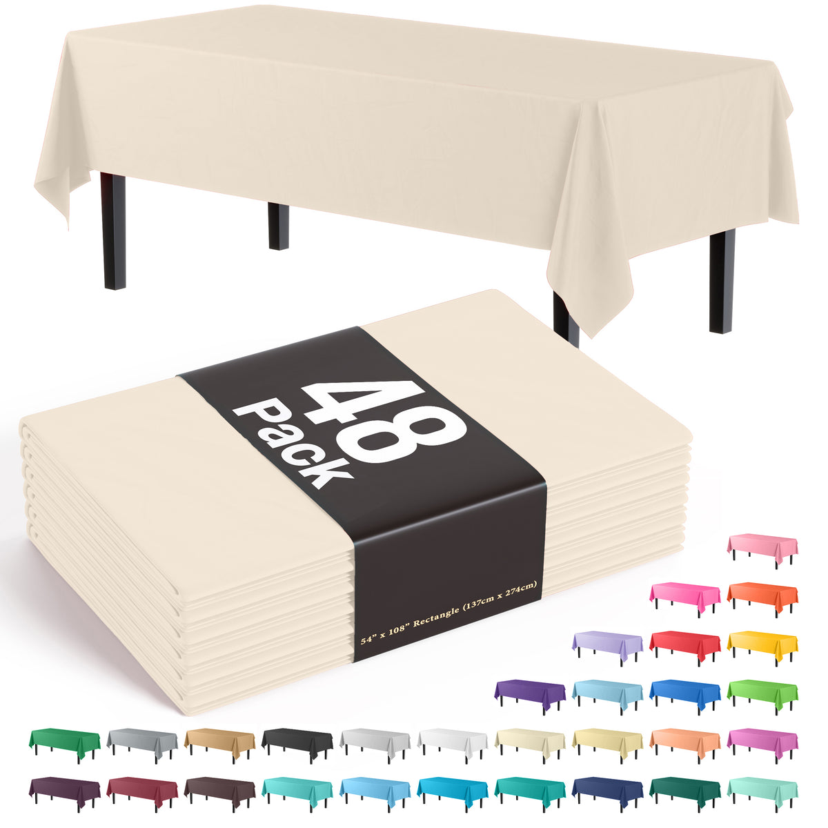 Ivory Plastic Table Cover | Case of 48 - 54 In. x 108 In.
