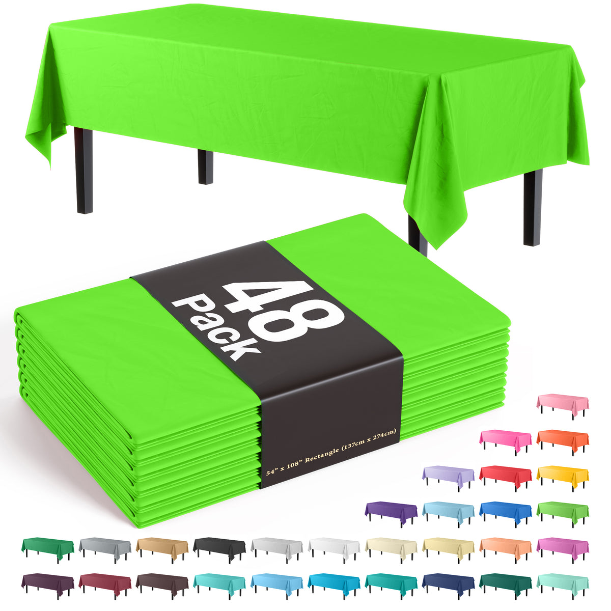 Lime Green Plastic Table Cover | Case of 48 - 54 In. x 108 In.