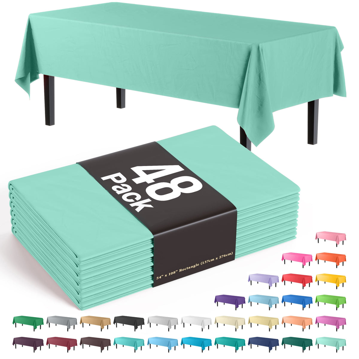 Mint Plastic Table Cover | Case of 48 - 54 In. x 108 In.