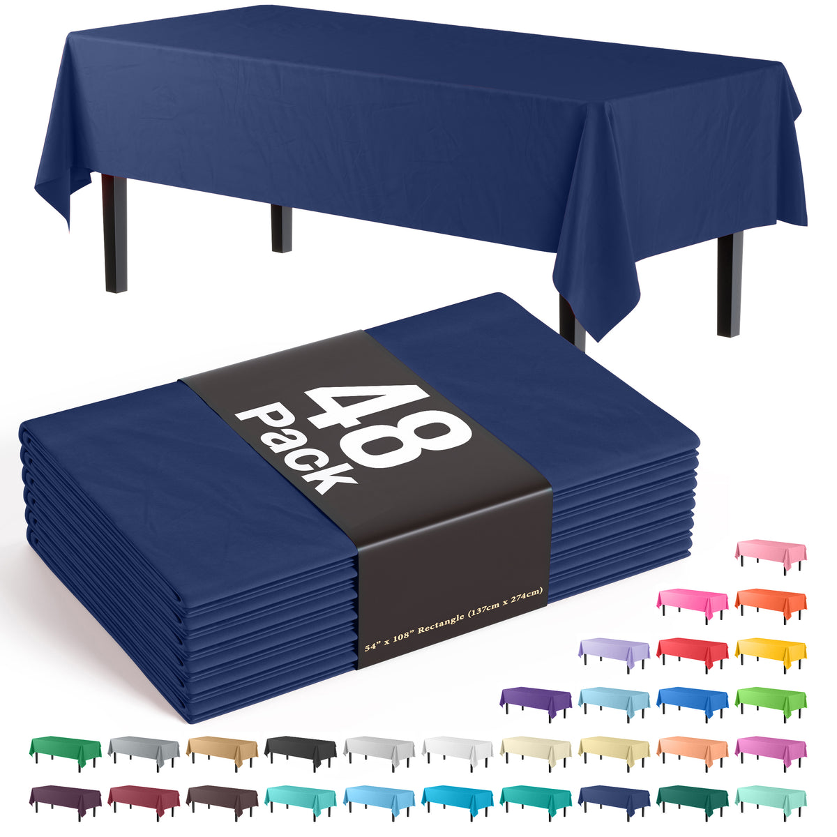 Navy Blue Plastic Table Cover | Case of 48 - 54 In. x 108 In.