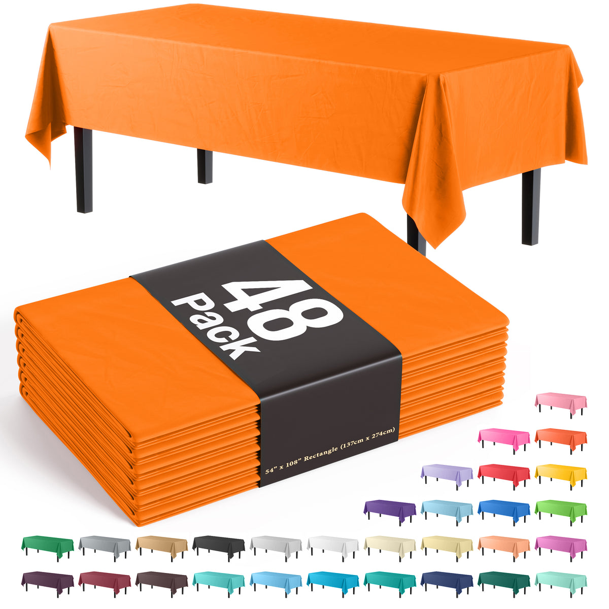 Orange Plastic Table Cover | Case of 48 - 54 In. x 108 In.