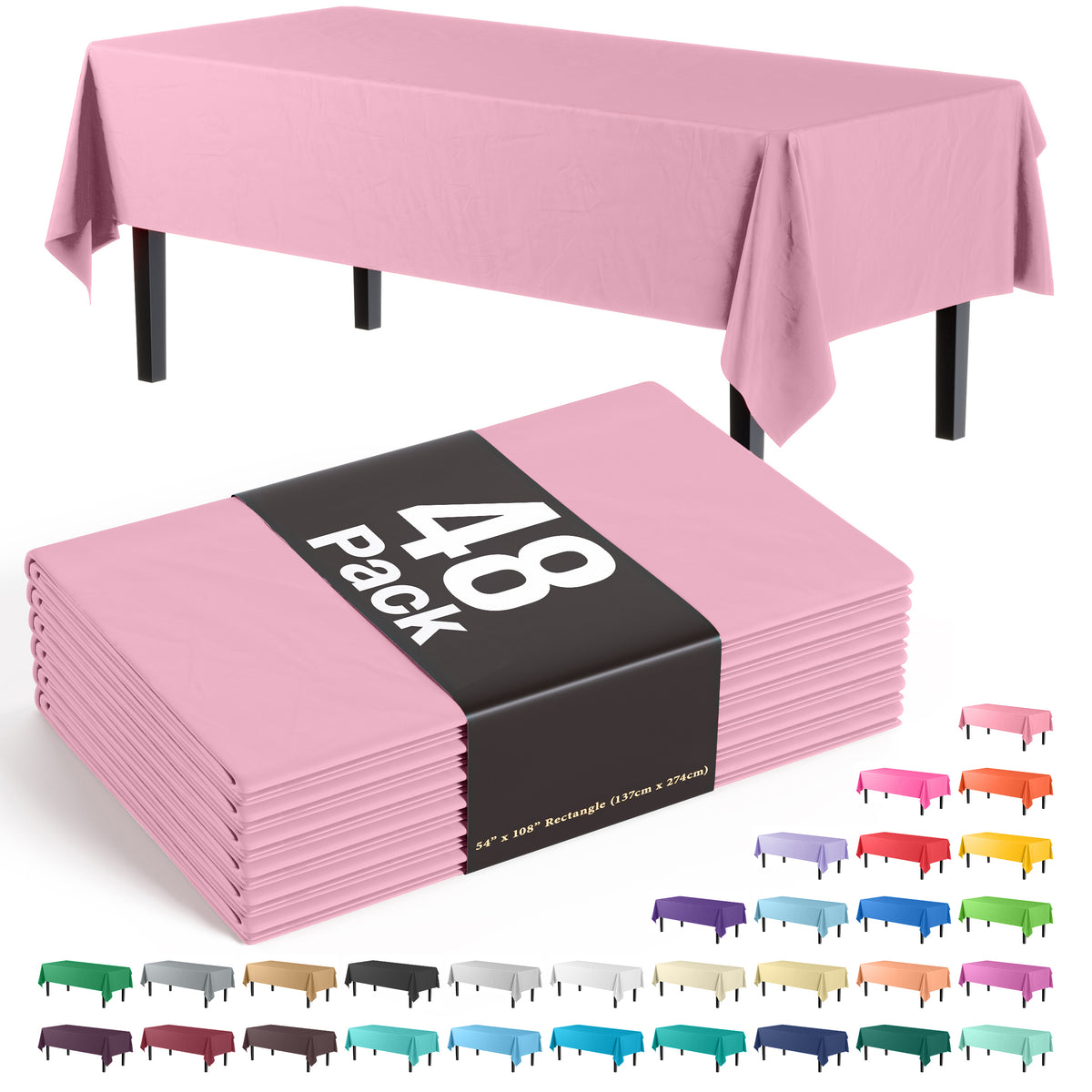 Pink Plastic Table Cover | Case of 48 - 54 In. x 108 In.