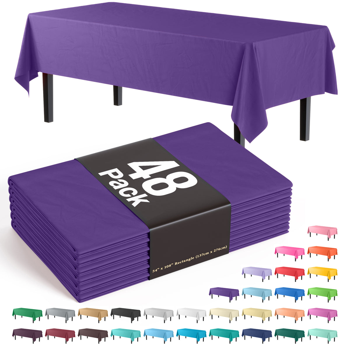 Purple Plastic Table Cover | Case of 48 - 54 In. x 108 In.