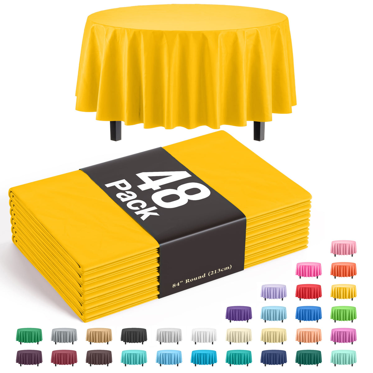 Round Yellow Plastic Table Cover | Case of 48