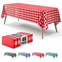 Red Gingham Plastic Table Cover | Case of 48 | 54 in. x 108 in.