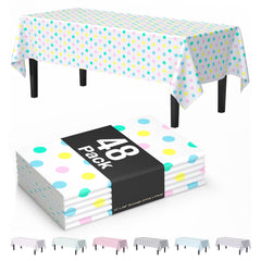 Pastel Polka Dot Plastic Table Cover | Case of 48 | 54 in. x 108 in.