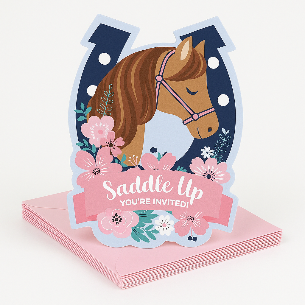 Saddle Up Horse Party Invitations with Envelopes, 8-Pack