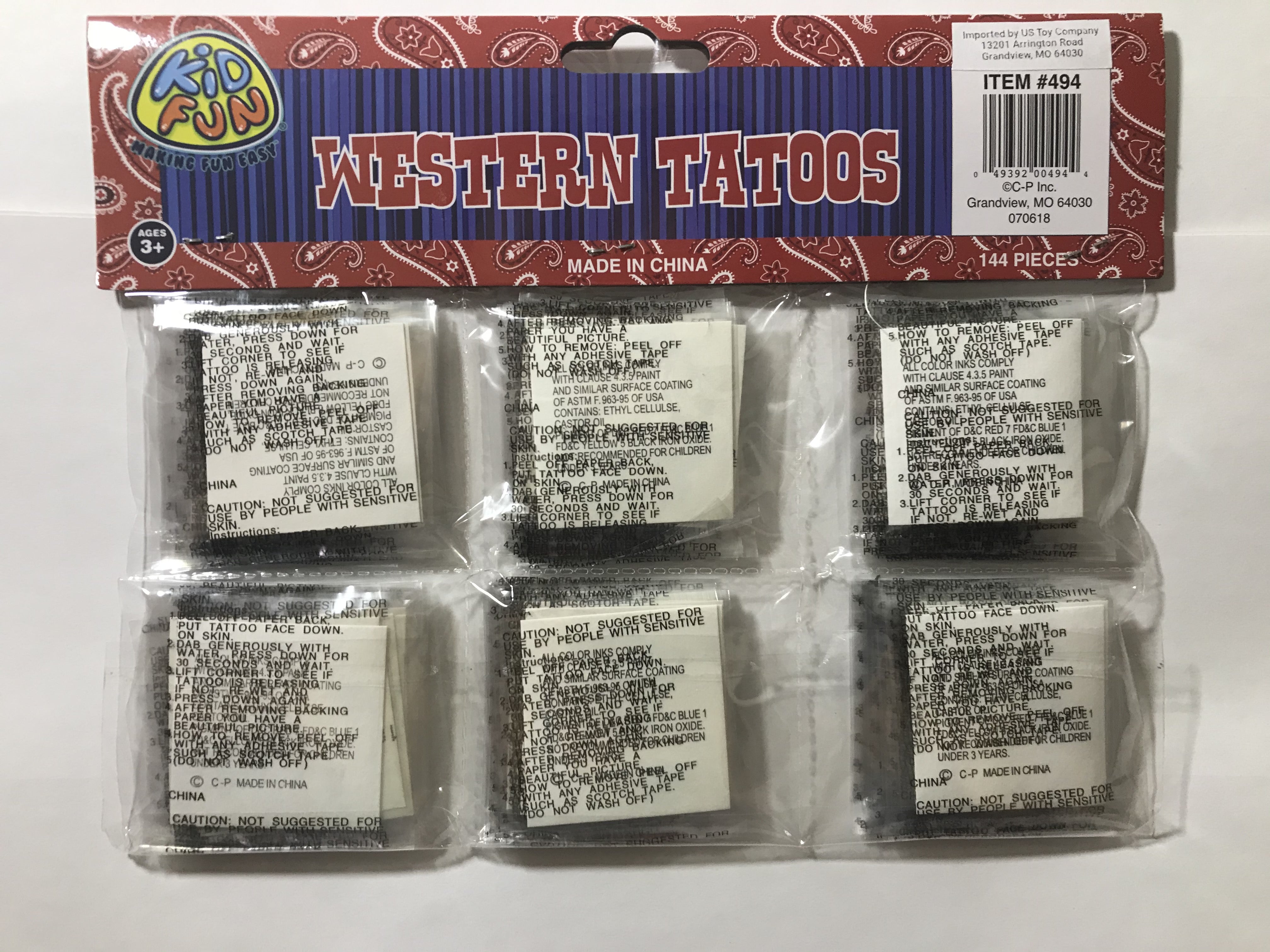 Western Tattoos (Sold By Gross) - 144 Count