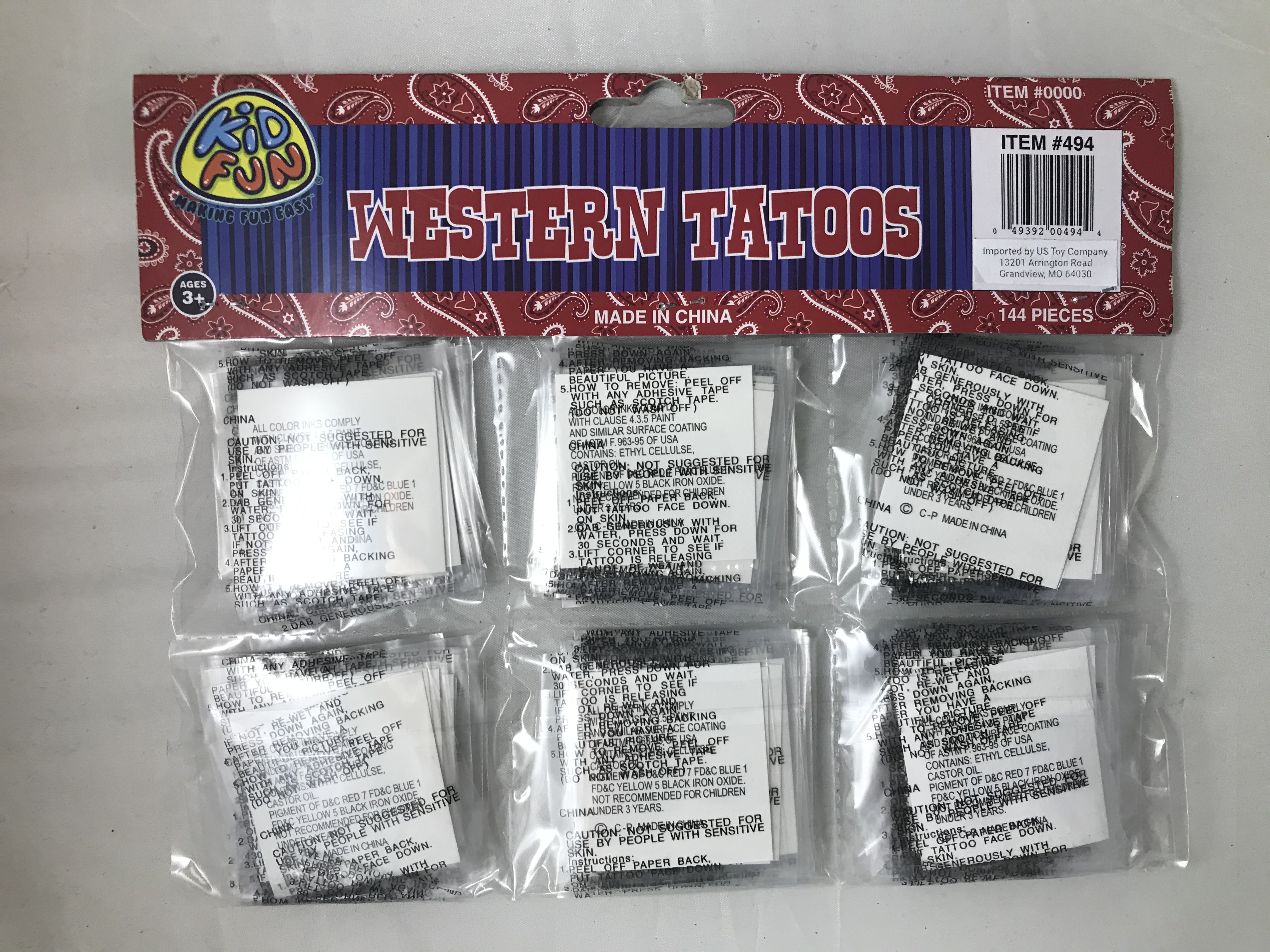 Western Tattoos (Sold By Gross) - 144 Count