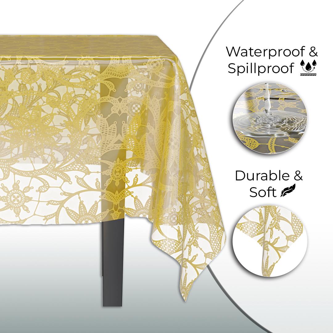 Premium Gold Lace Plastic Table Covers | 12 Count - 54 In. x 108 In.