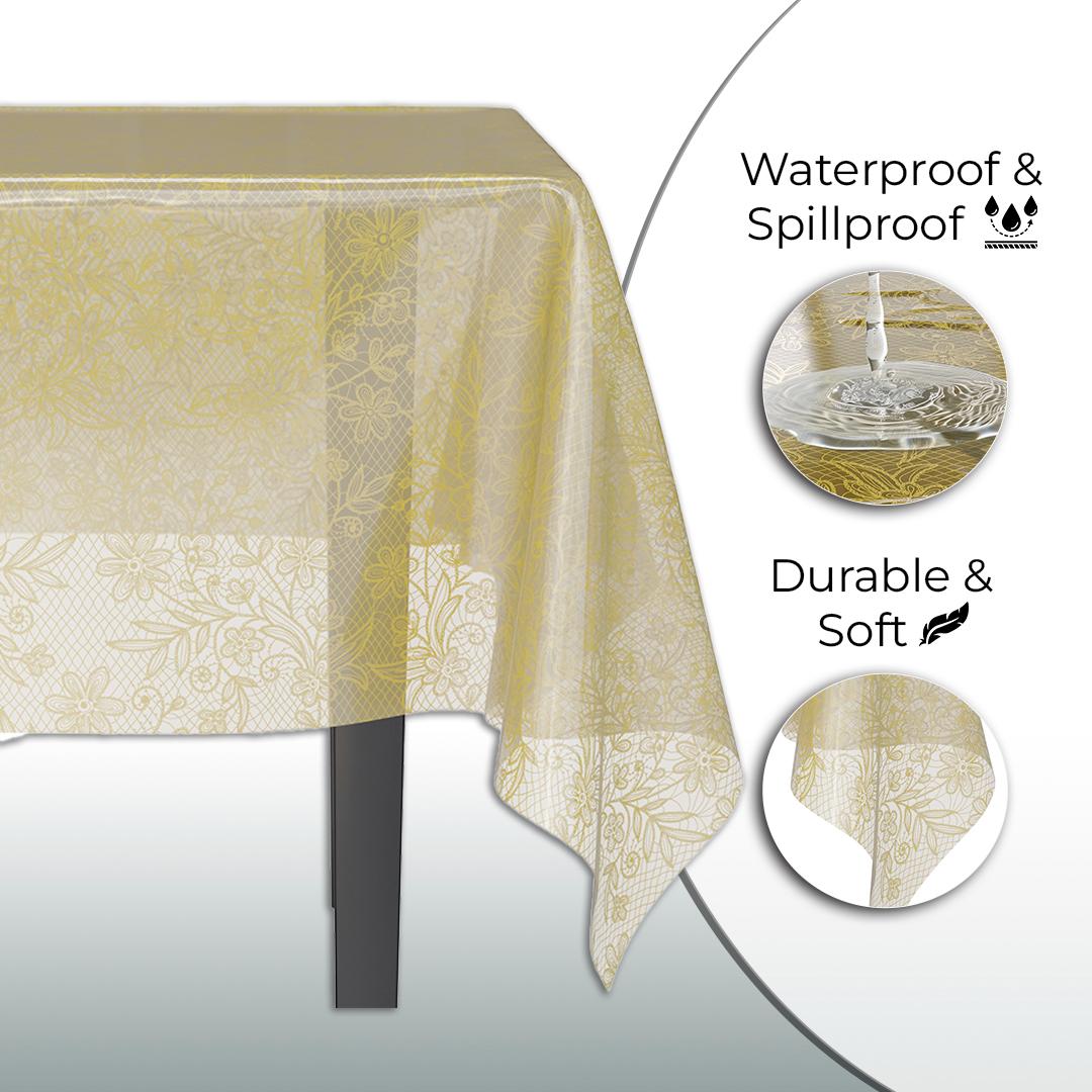 Gold Floral Plastic Table Cover | Case of 48 - 54 In. x 108 In.