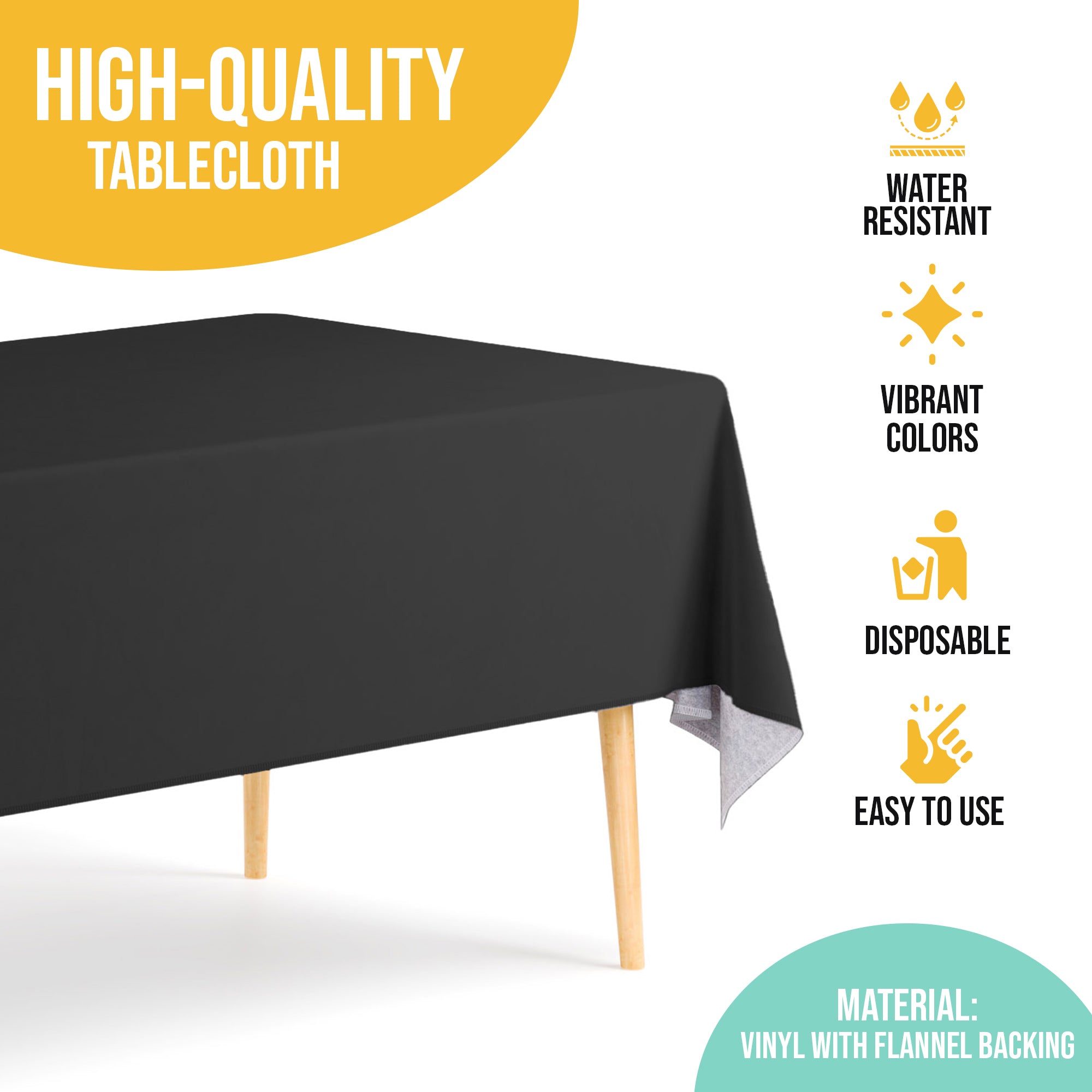 Black Flannel Backed Plastic Table Cover 54 in. x 70 in.
