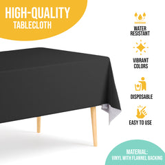 Black Flannel Backed Plastic Table Cover 54 in. x 70 in.