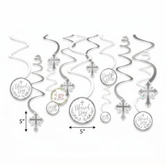 Silver Cross Holy Day Swirl Decorations - 12 Pack