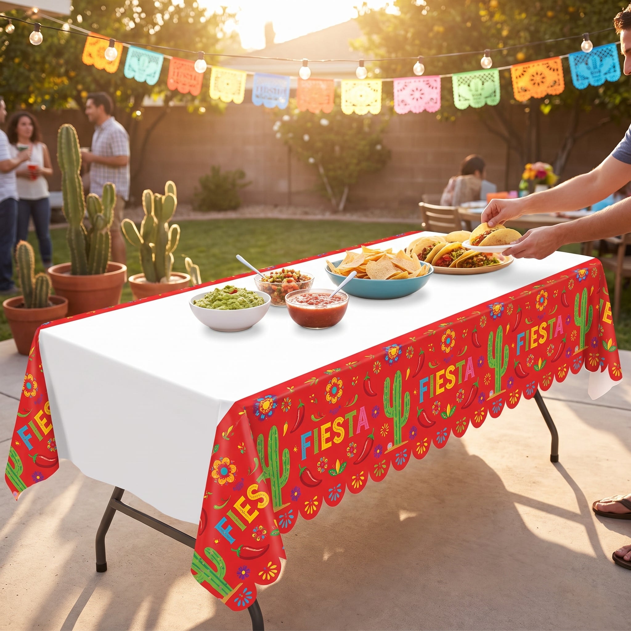 Vibrant Fiesta Paper Picado Table Cover - 54"x102" Plastic