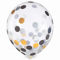 Elegant Confetti Latex Balloons - 12" Black, Silver, and Gold (6 Pack)