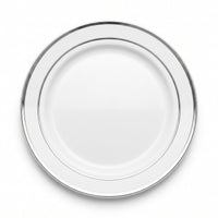 Elegant Silver-Trimmed 12" Premium Plastic Buffet Plates - Pack of 10