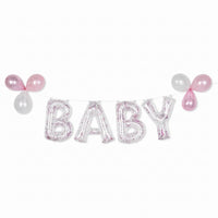 "Baby" Pink Confetti Foil Balloon Banner Kit