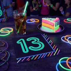 Neon 13th Birthday Beverage Napkins - 5 In. X 5 In.