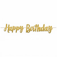 Golden Glitter Happy Birthday Banner