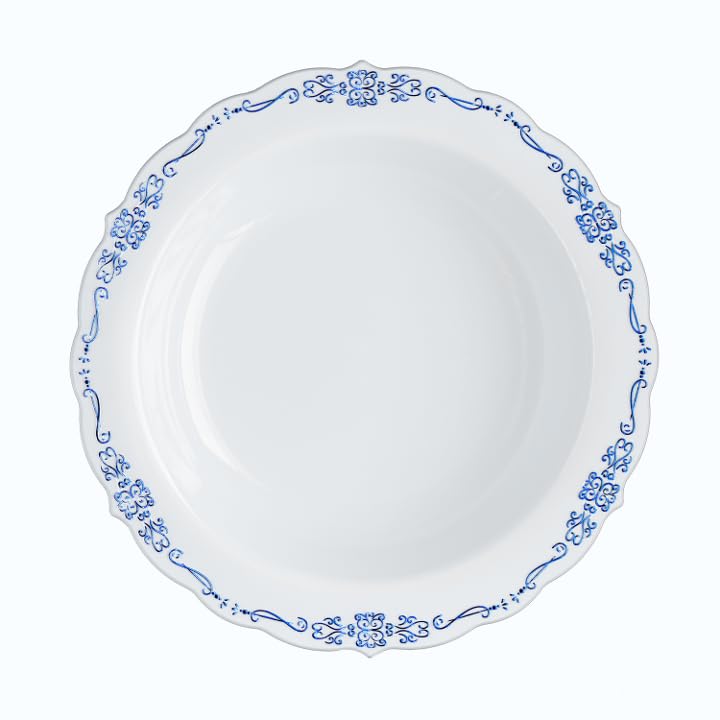 5 Oz. White / Navy Victorian Design Bowls | 20 Count