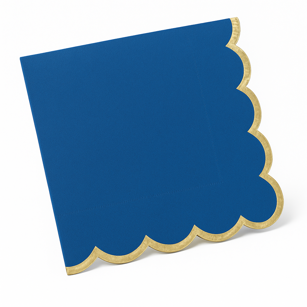 Royal Blue Scalloped Beverage Napkins with Gold Edge