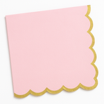Pink Scalloped Edge Beverage Napkins with Gold Hot Stamp - 5 In. X 5 In.