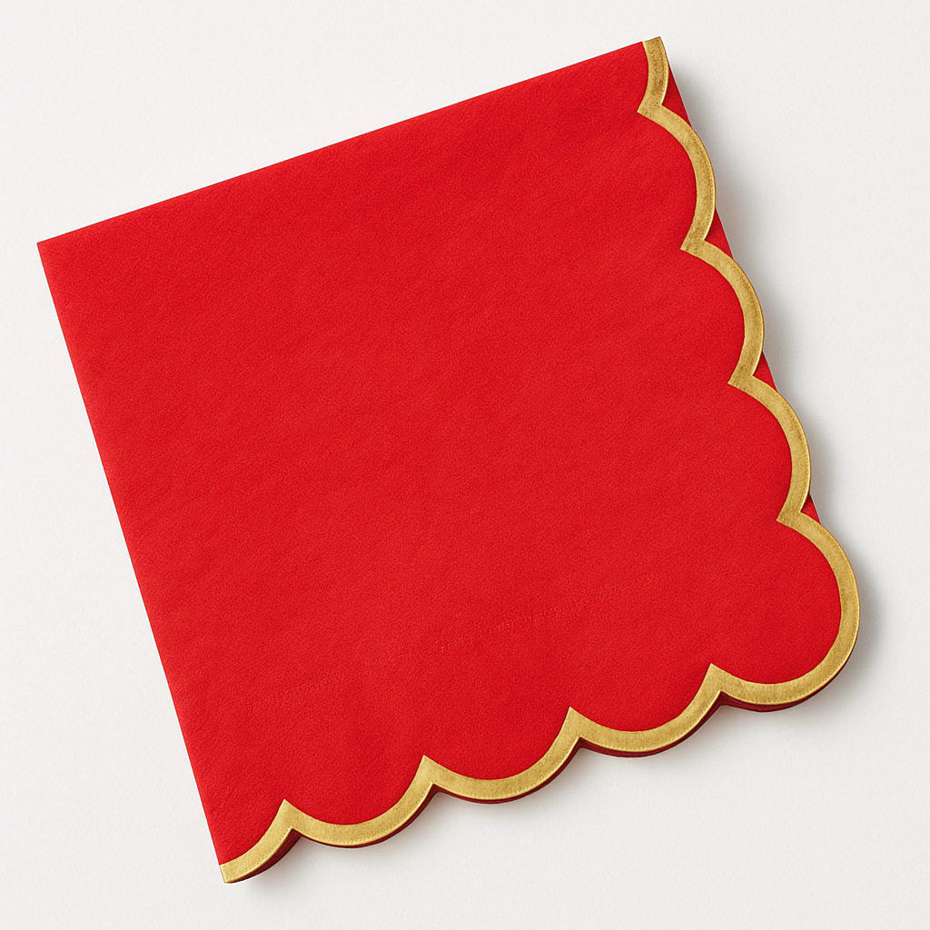 Red Scalloped Edge Hot Stamped Beverage Napkins - 5 In. X 5 In.