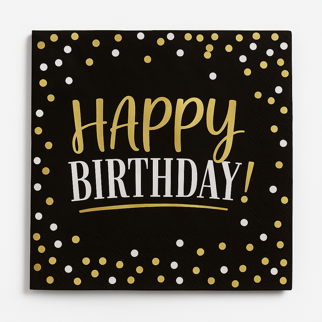 Black & Gold Birthday Beverage Napkins - 5 In. X 5 In.