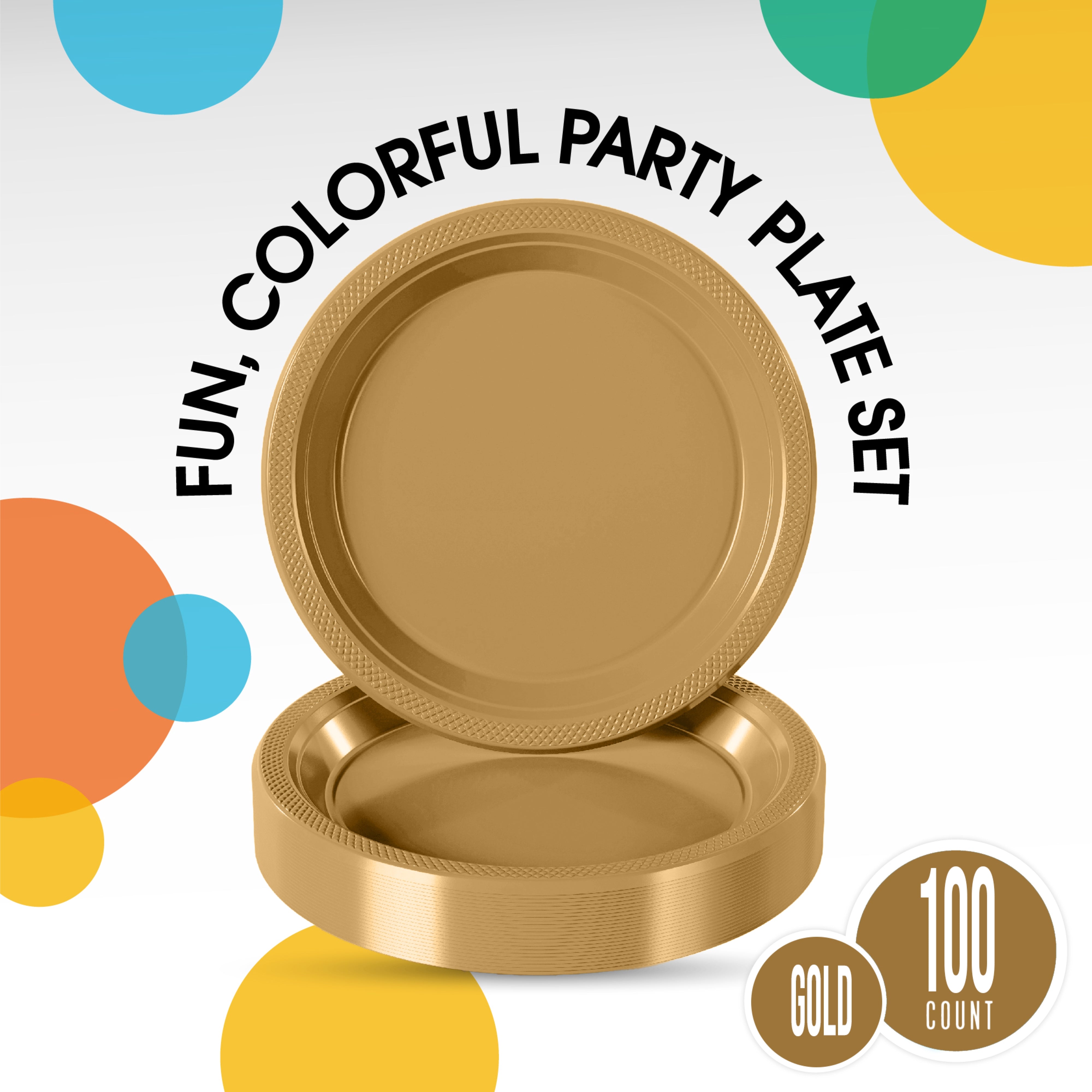 10 In. Gold Plastic Plates | 100 Count