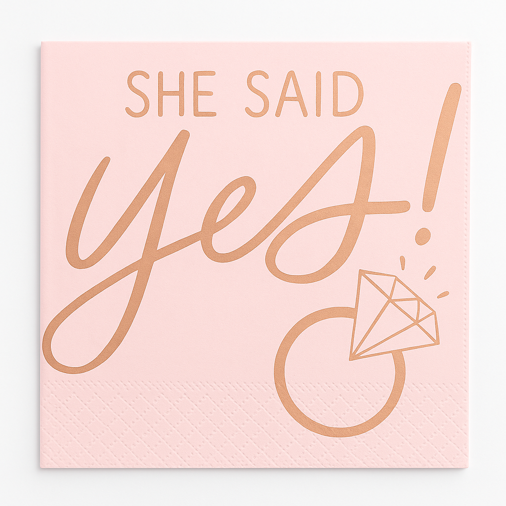 Blush "She Said Yes" Beverage Napkins - Rose Gold, 16-Pack