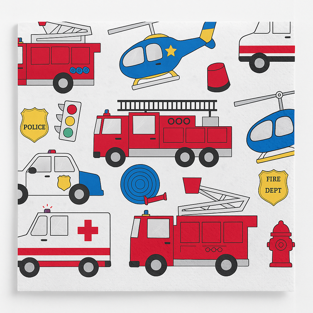 First Responders Themed Disposable Lunch Napkins, 6.5-Inch, 16-Pack