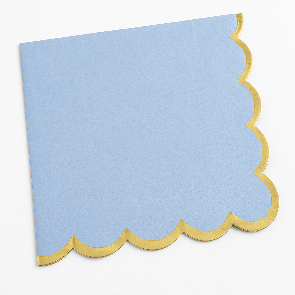 Elegant Blue Luncheon Napkin with Gold Scalloped Edge