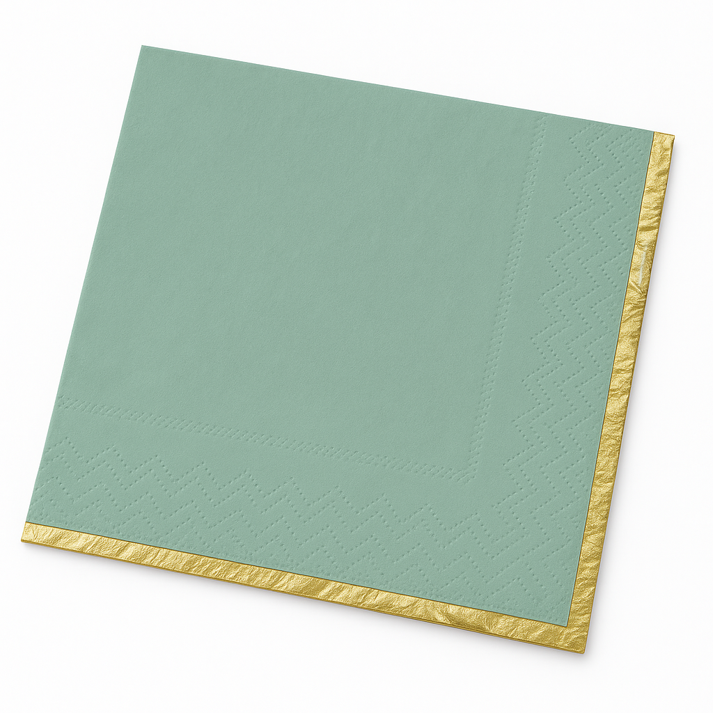 Elegant Willow Green Lunch Napkins with Gold Hot Stamping