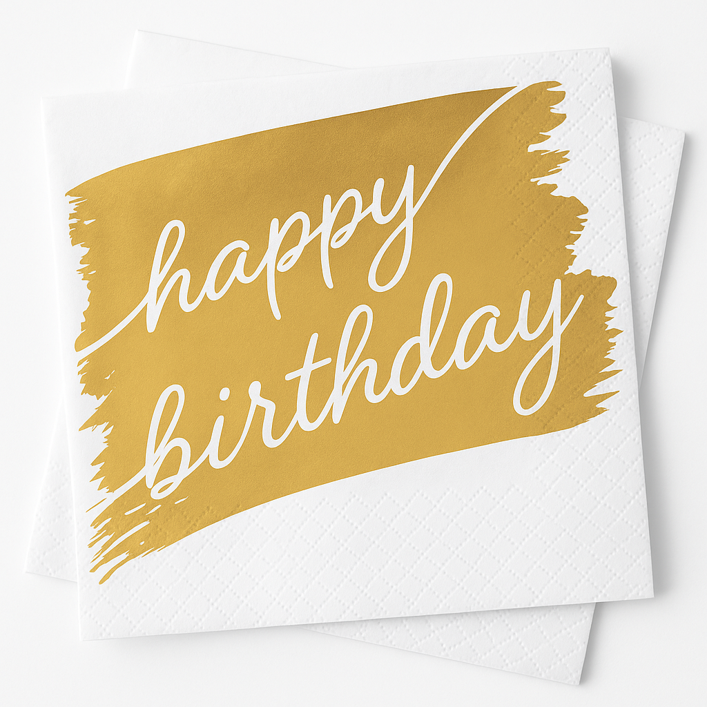 Golden Age "Happy Birthday" Gold & White Lunch Napkins - 16 Pack