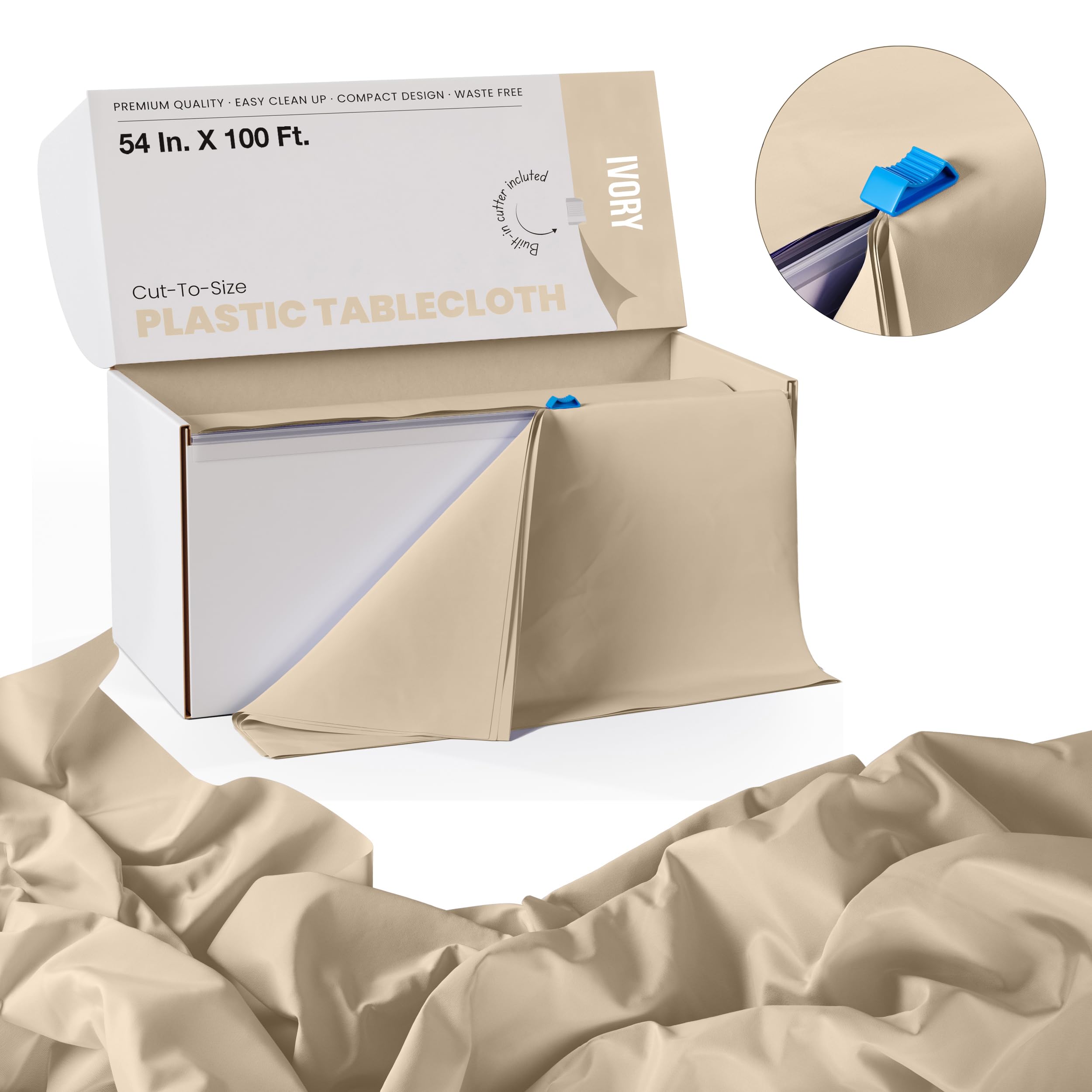 54 In. x 100 Ft. Cut To Size Table Roll  | Ivory | Case of 6