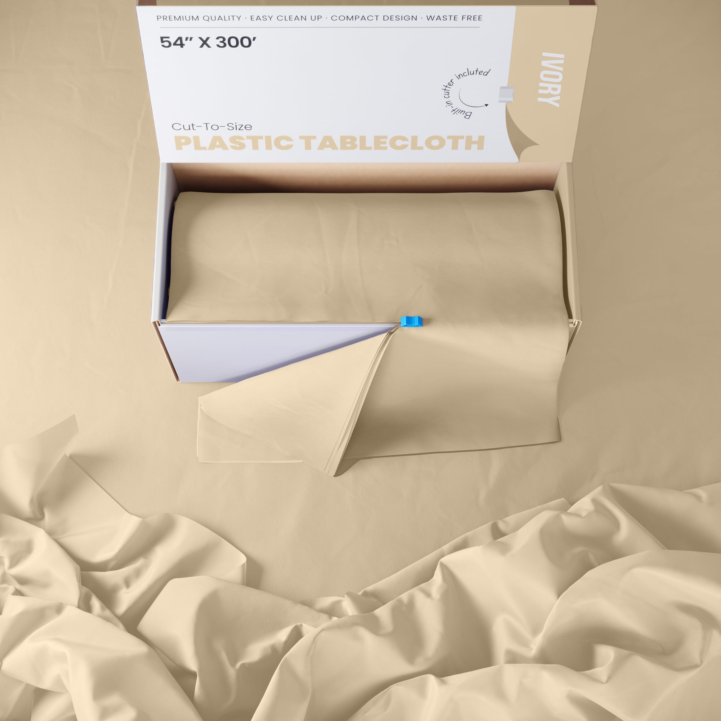 54 In. x 300 Ft. Cut To Size Table Roll  | Ivory | Case of 4