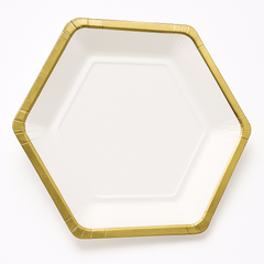 White Hexagon Metallic 7" Plate