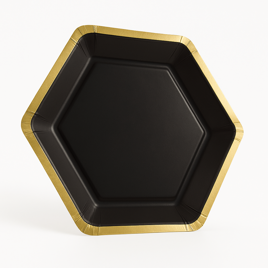 Black Metallic Hexagon 7" Appetizer Plates