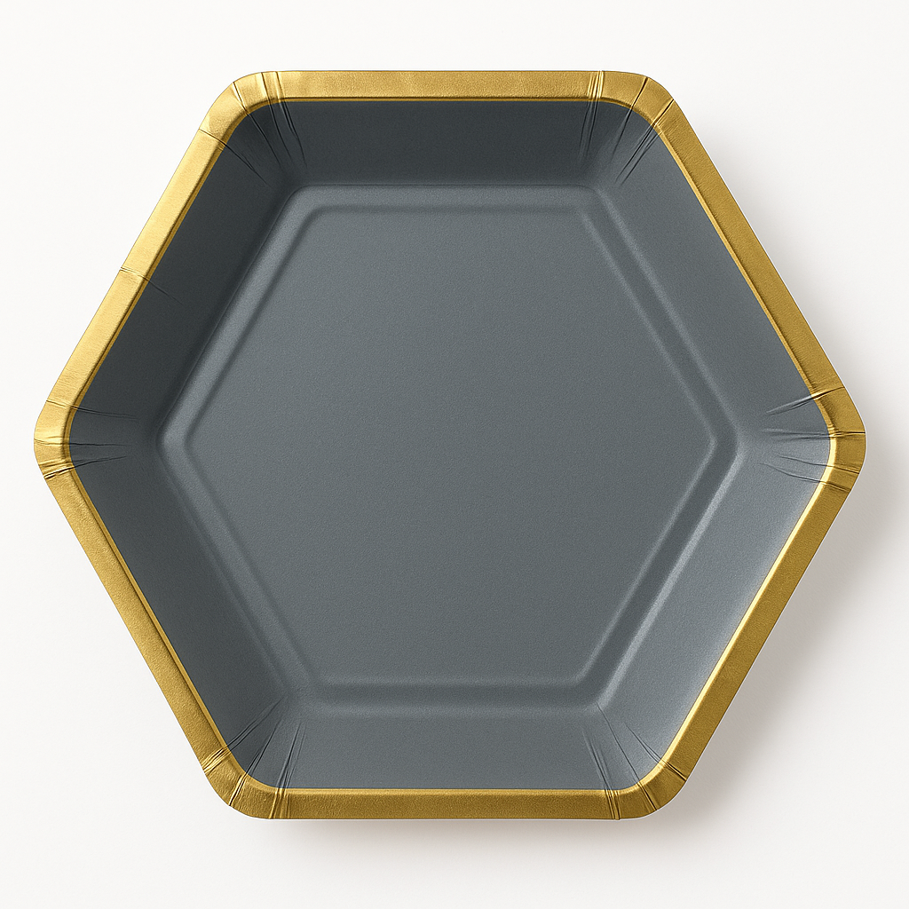 Elegant 7" Metallic Dark Gray Hexagon Plates